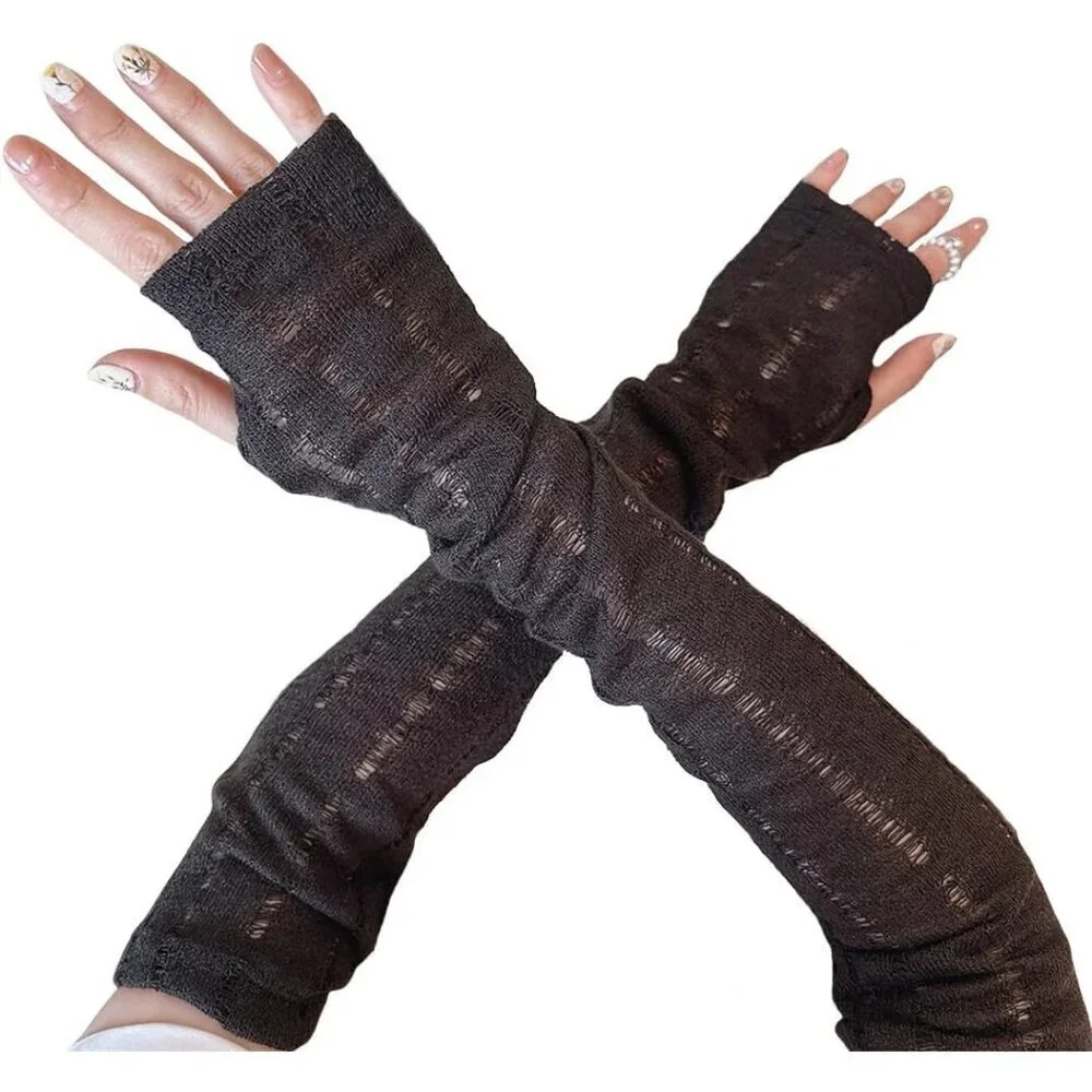 Women's Loose Black Vintage Cosplay Party Sequins Hook Fingerless Long Gloves